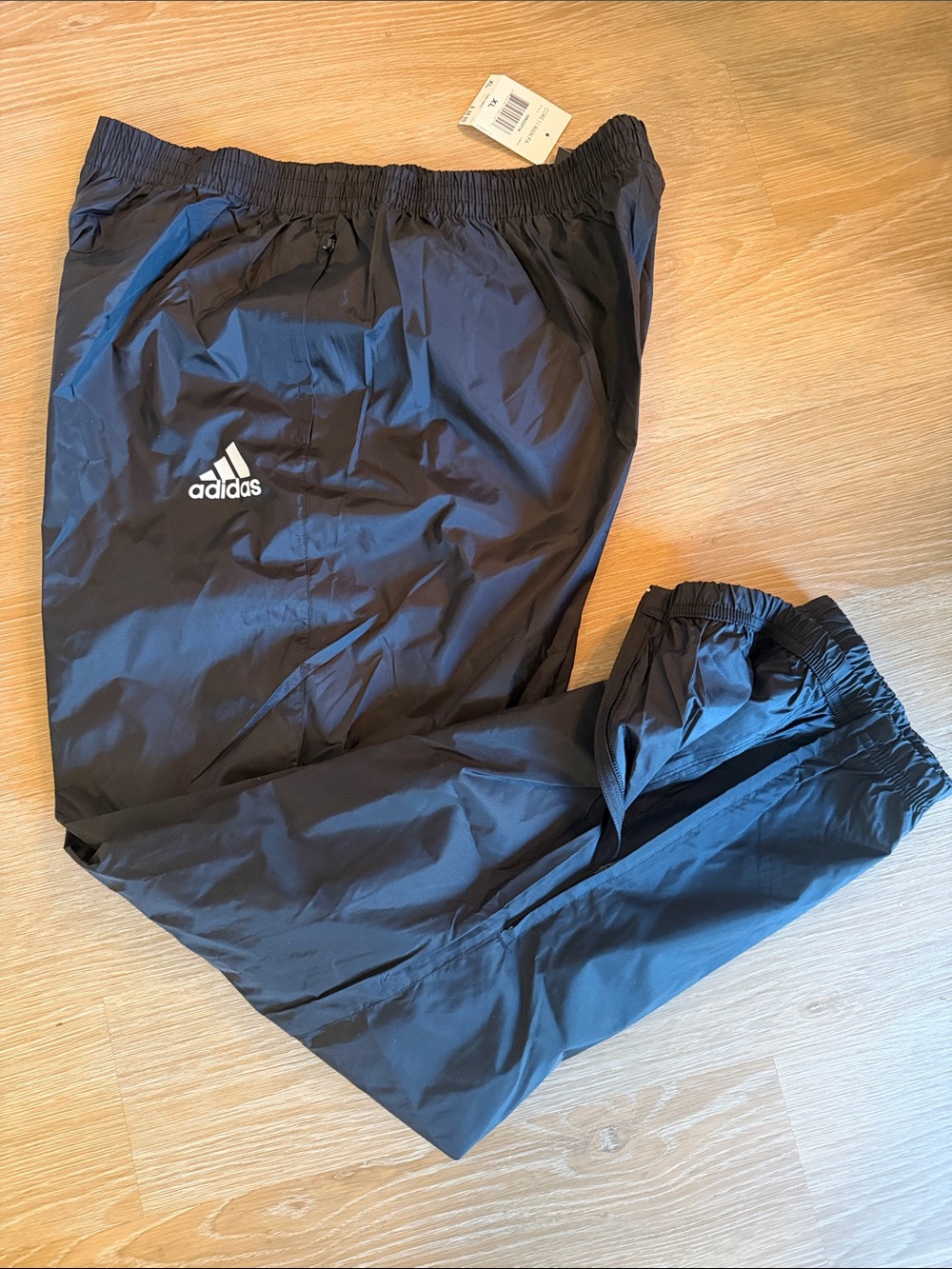 New adidas Rain Pants Black Lightweight Track with White Logo
